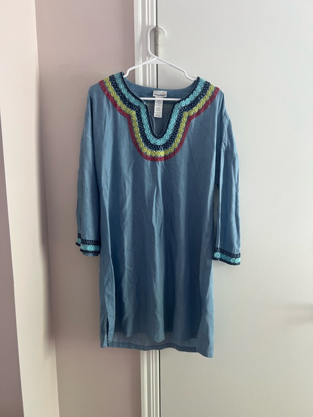 Tommy Bahama Light Blue Embroidered V-Neck Tunic